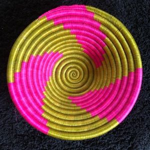 Vibrant Pink and Gold Woven Basket